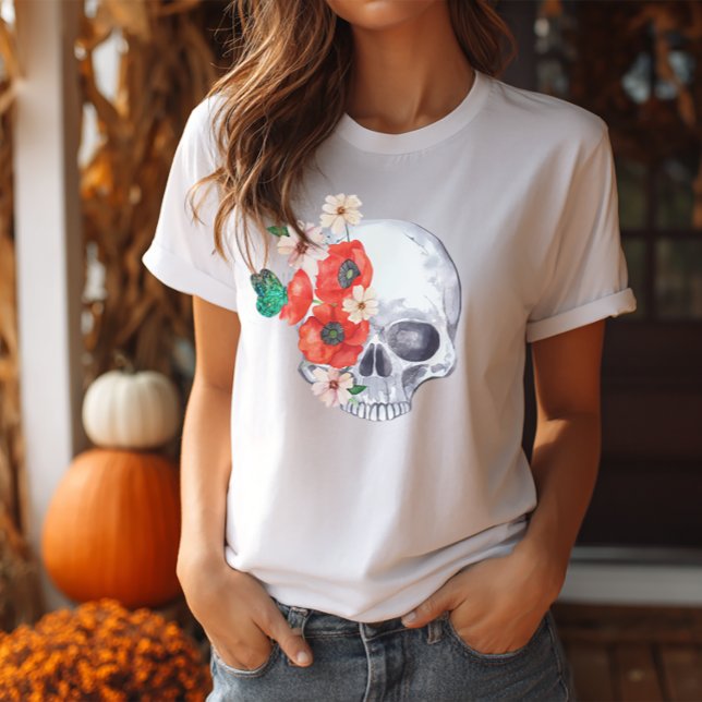 Boho Blommigt Skull T-Shirt (Sugar Skull Shirt)