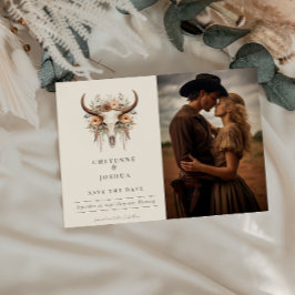 Boho Blommigt Skull Westernare Bröllop spara datum Vykort
