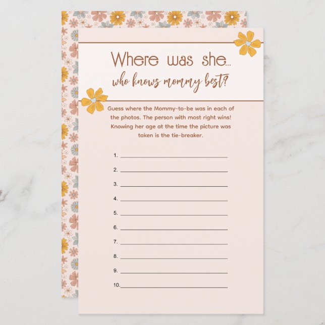 Boho-Blommigt som känner Mamma Best Bild Game (Fram/baksida)