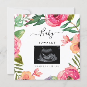 Boho Blommigt Sonogram Gravid Meddelande om Inbjudningar
