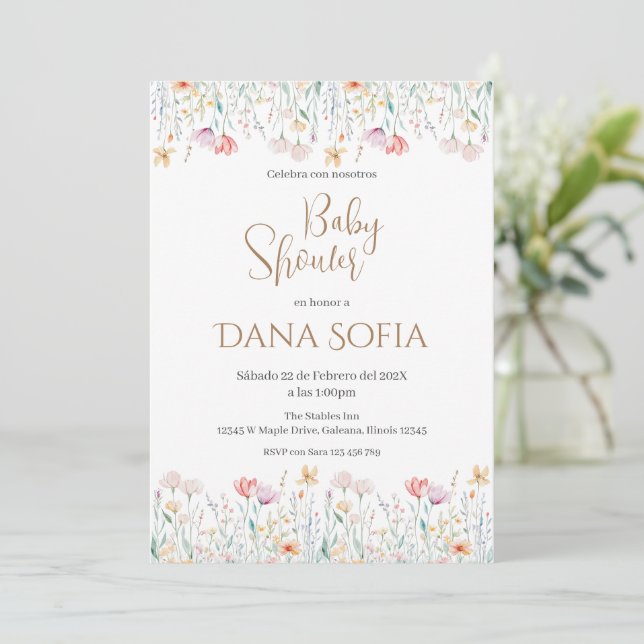 Boho blommigt Spain Baby Shower Girl-inbjudan Inbjudningar (Stående Fram)