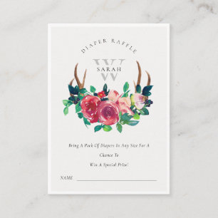 Boho Blommigt Stag Antlers Diaper Raffle Baby Show Tilläggskort
