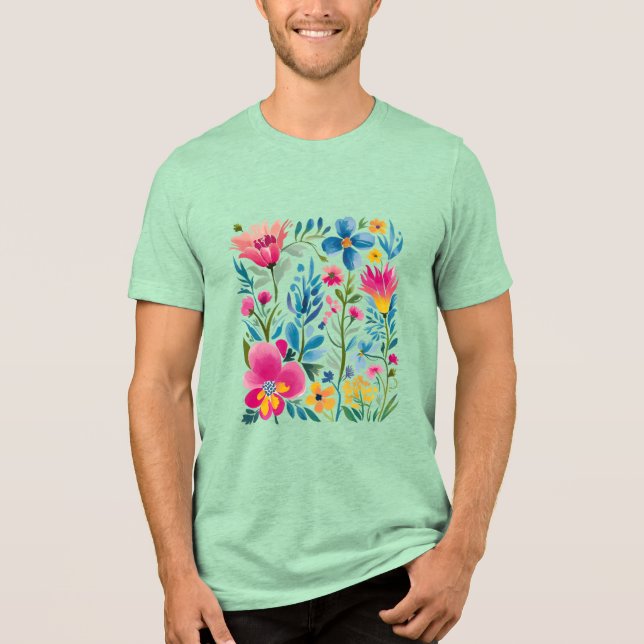 Boho Blommigt Summer Wildblommor T Shirt (Framsida)