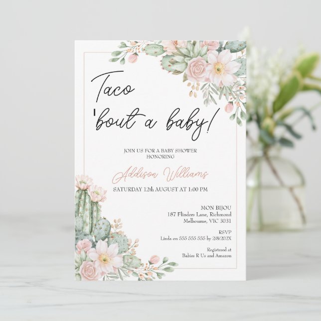 Boho  Blommigt Taco om Baby Baby Shower Inbjudningar (Stående Fram)