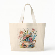 Boho Blommigt Tekopp - Whimsique Flower Art Tote B