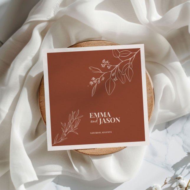 Boho Blommigt Terracotta Bröllop Napkins Pappersservett (Skapare uppladdad)