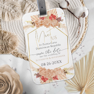 Boho Blommigt Terracotta Gilded Script Spara datum Bagagebricka