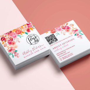 Boho blommigt terracotta qr logotyp hårmakeup fyrkantigt visitkort