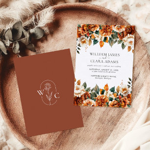 Boho Blommigt Terracotta Watercolor Bröllop Inbjudningar