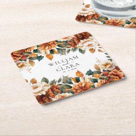 Boho Blommigt Terracotta Watercolor Bröllop Underlägg Papper Kvadrat