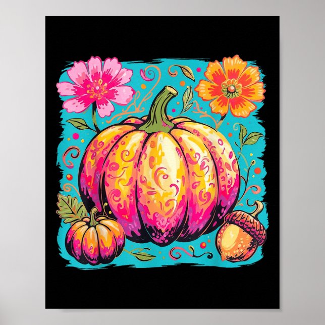 Boho Blommigt Thanksgiving Pumpkin Season Fall Vib Poster (Framsidan)