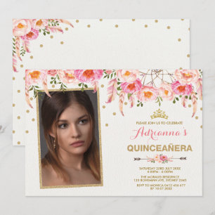Boho Blommigt Tiara Dreamcatcher / Girly Quinceañe Inbjudningar