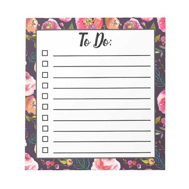Boho Blommigt to Do List, Daily Task Planner Anteckningsblock (Framsida)