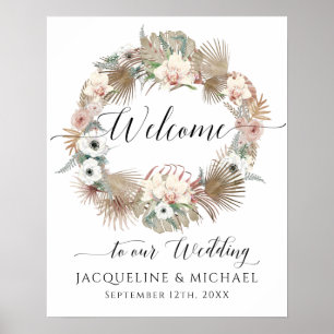 BOHO Blommigt Torkad Handflatan Foliage Välkommen Poster