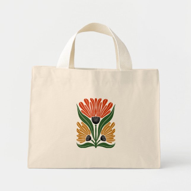 🌸 Boho Blommigt Tote Bag - Carry Nature's Beauty Mini Tygkasse (Framsidan)