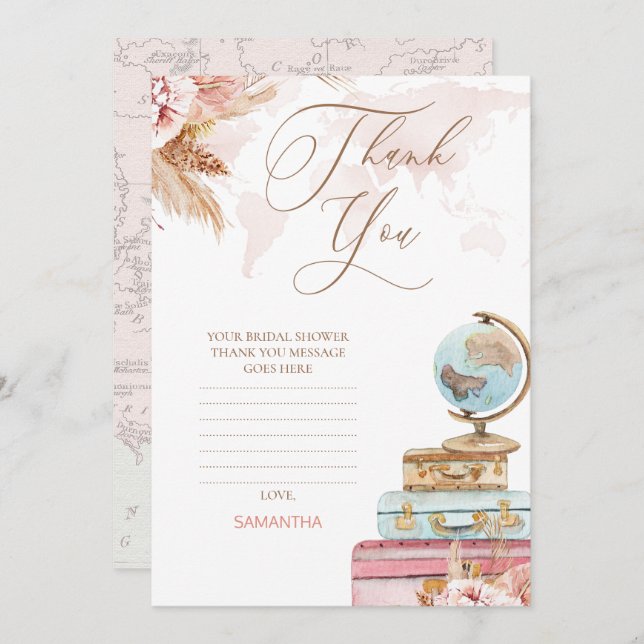 Boho Blommigt Traveling Möhippa - tackkort Inbjudningar (Fram/baksida)