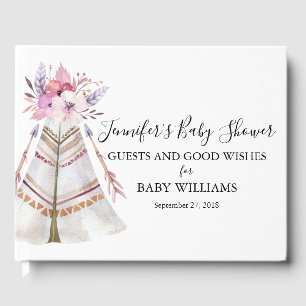 Boho Blommigt Tribal Teepee Baby Shower Gästböcker
