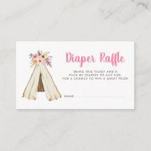 Boho Blommigt Tribal Teepee Diaper Raffle Biljett