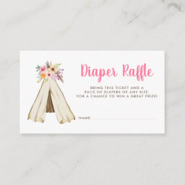 Boho Blommigt Tribal Teepee Diaper Raffle Biljett Tilläggskort