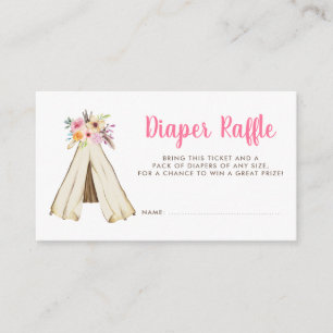 Boho Blommigt Tribal Teepee Diaper Raffle Biljett Tilläggskort