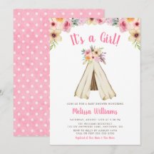 Boho Blommigt Tribal Teepee Girl Baby Shower Inbju