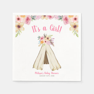 Boho Blommigt Tribal Teepee Girl Baby Shower Pappersservett