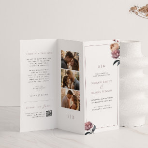 Boho Blommigt Trifold Bröllopsprogram Papprare Lak