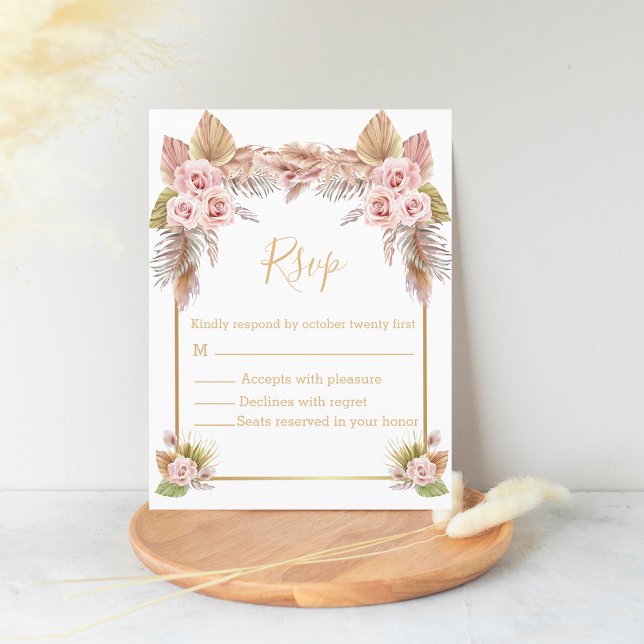 boho blommigt tropical guld manus osa bröllop vykort (Skapare uppladdad)