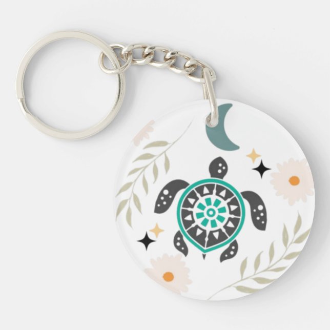 Boho Blommigt Turtle Acrylic Keychain - Nature-Ins (Framsidan)