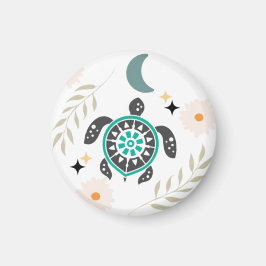 Boho Blommigt Turtle - Crescent Måne Magnet