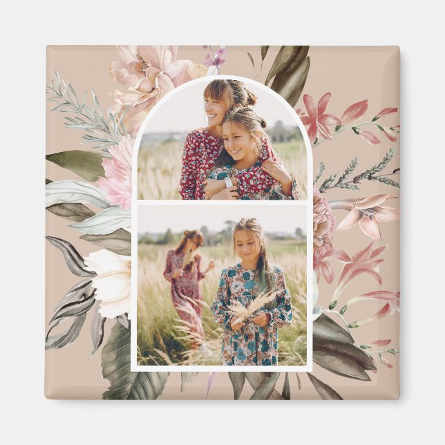 Boho Blommigt Two Photo Magnet (Framsidan)