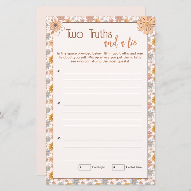 Boho Blommigt Two Truths and a Ljug Game (Fram/baksida)