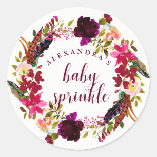 Boho Blommigt Utandning Baby Sprinkle Runt Klistermärke