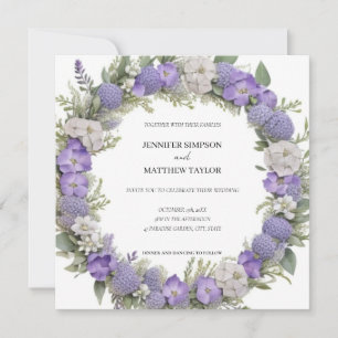 Boho Blommigt Utandning vid Lila & vit Retro Bröll Inbjudningar