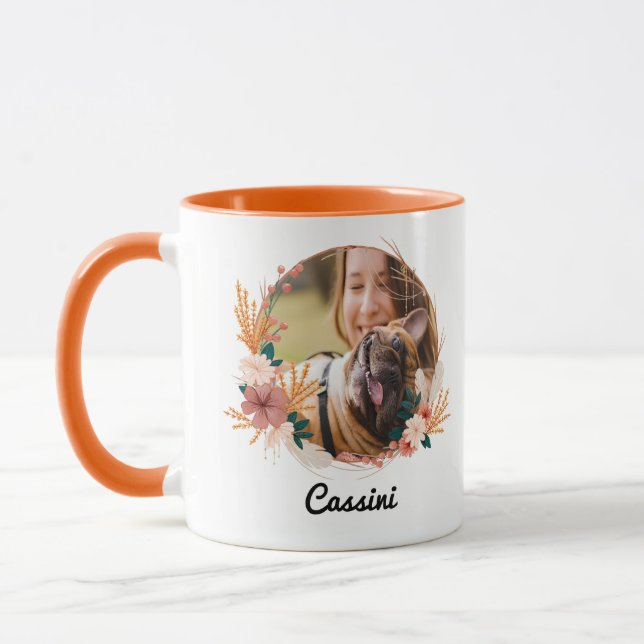 Boho Blommigt Utandningsskript Namn Hund Photo Mug Mugg (Vänster)