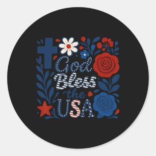 Boho Blommigt Välsigna dig USA:s fjärde juli blomm Runt Klistermärke