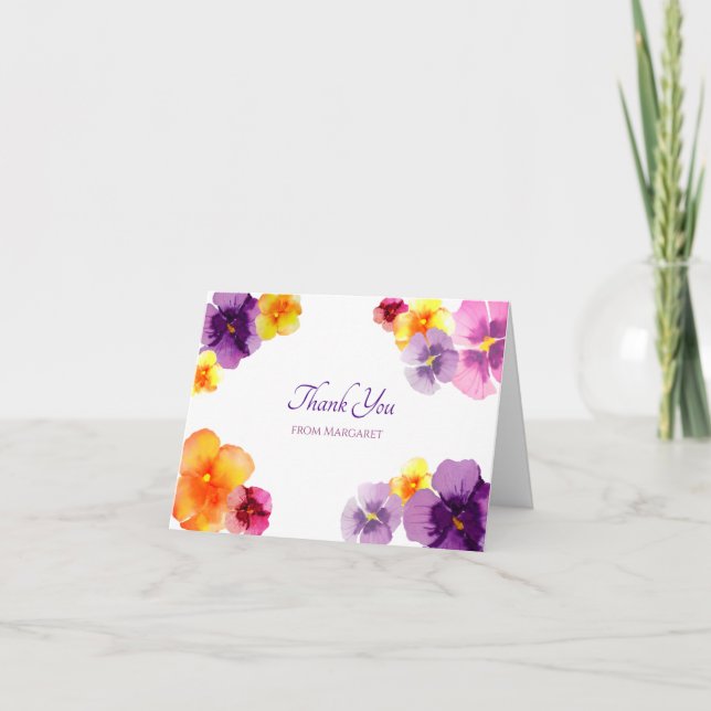 Boho Blommigt Vår Garden Hand-Illustrated Pansy Tack Kort (Framsida)