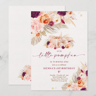 Boho Blommigt Vår lilla pipa 1:a födelsedag Party Inbjudningar