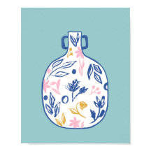 Boho Blommigt Vas Illustration Print - Modern Mini