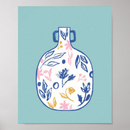 Boho Blommigt Vas Illustration Print - Modern Mini Poster