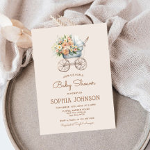 Boho Blommigt Vintage Baby Carriage Baby Shower