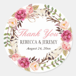 Boho Blommigt Wandan Tack Wedding Favor Runt Klistermärke