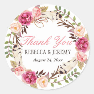 Boho Blommigt Wandan Tack Wedding Favor Runt Klistermärke