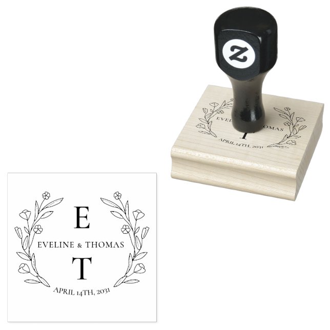 Boho blommigt Wandeand bröllop monogram logotyp Stämpel (Stämplad)