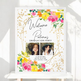 Boho Blommigt Watercolor 2-foto Studenten Välkomme Poster
