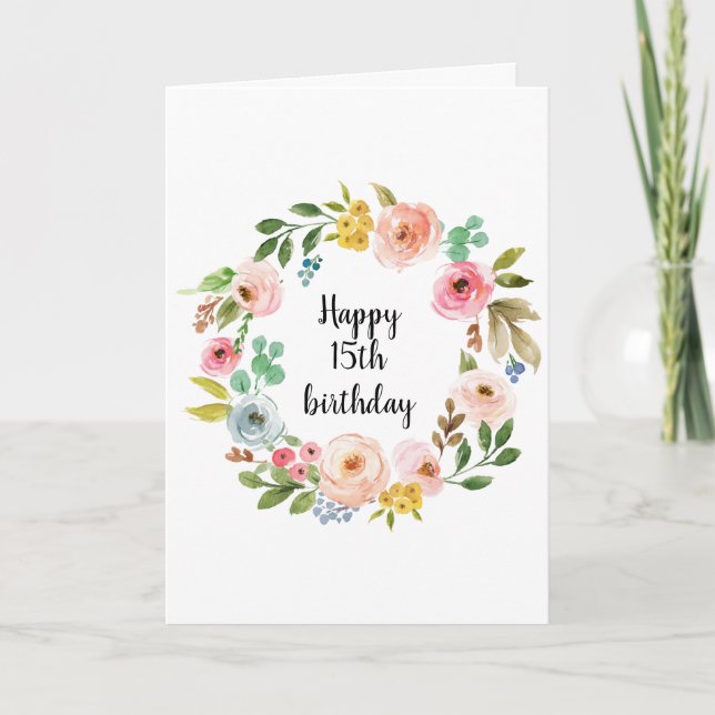 Boho Blommigt Watercolor Birthday Girl Kort (Framsida)
