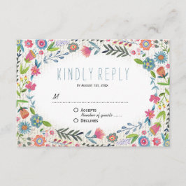 Boho Blommigt Watercolor Bröllop | Kort för svar p