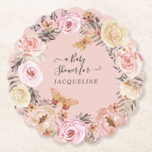 Boho Blommigt Watercolor Dusty Rosa Flicka Shower Underlägg Papper