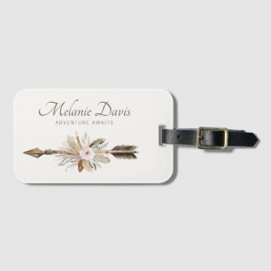 Boho Blommigt Watercolor Luggage Tag - Rustic Antl Bagagebricka