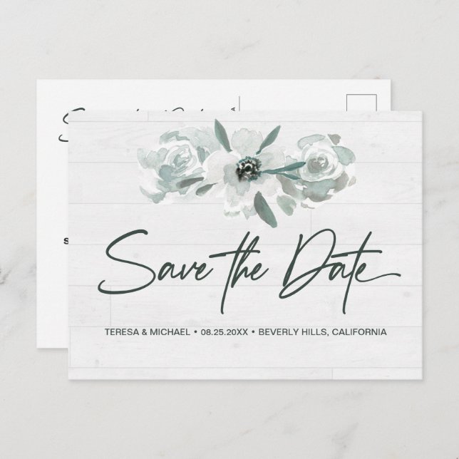 Boho Blommigt Watercolor Modern Spara datumskript Meddelande Vykort (Fram/baksida)